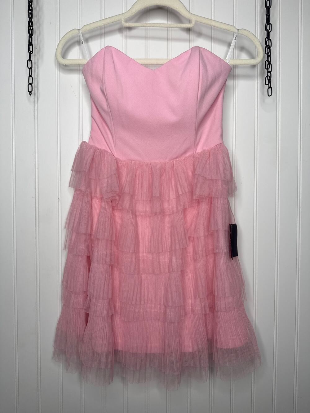 NWT Lulus Fabulous Thoughts Light Pink Tulle Strapless Tiered Mini Dress Fairy S